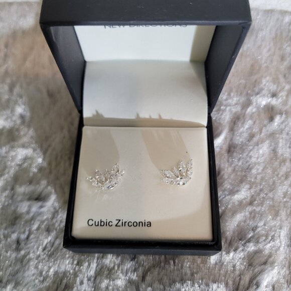 new directions Jewelry - Cubic Zirconia Leaf Stud Earrings Silver Tone Jewelry New Directions Designer